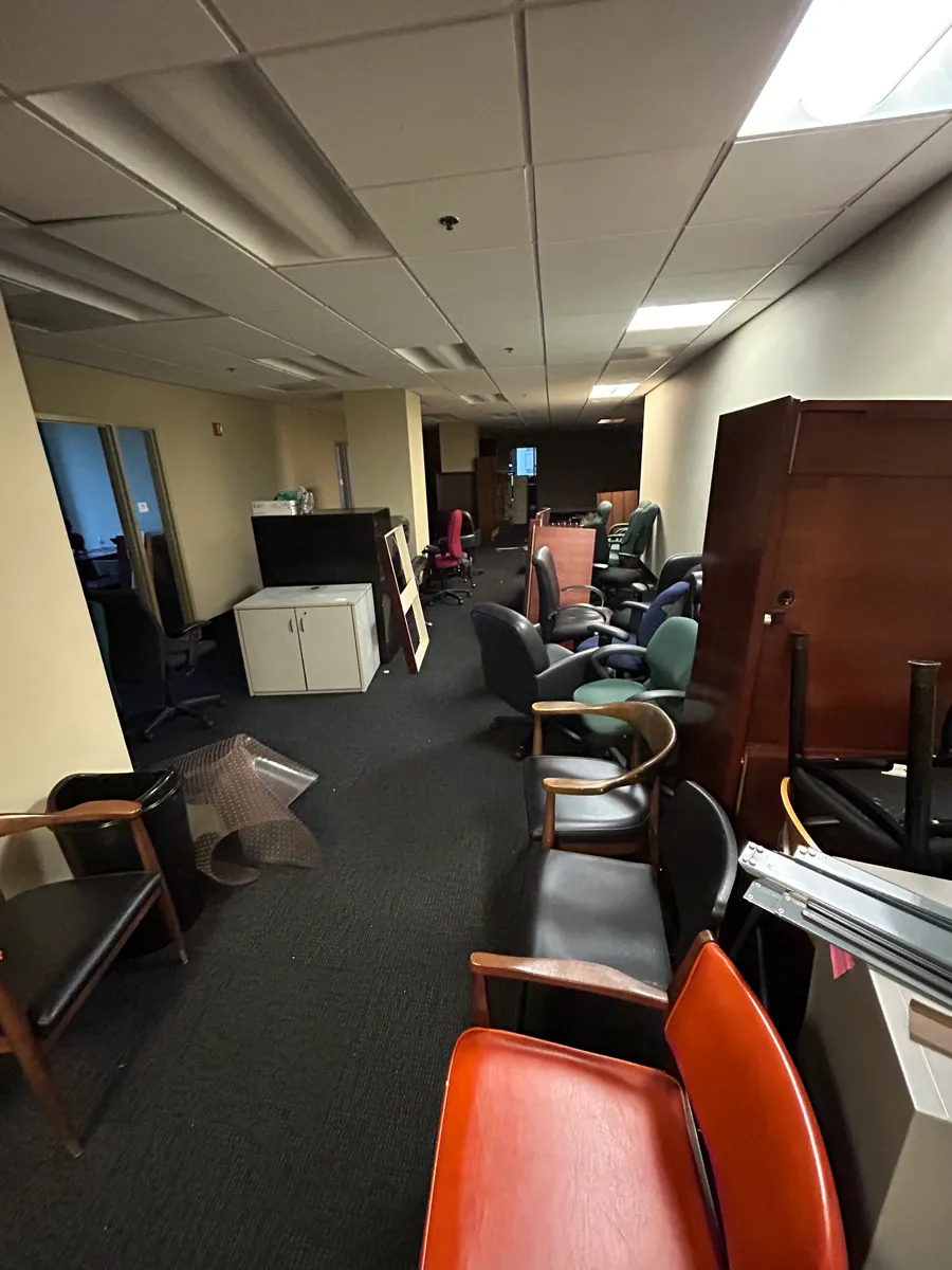 Office interior before a furniture and equipment cleanout